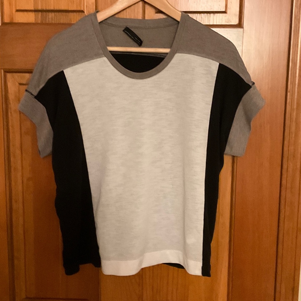 Zara Gray Black White Colorblock Short Sleeve Top